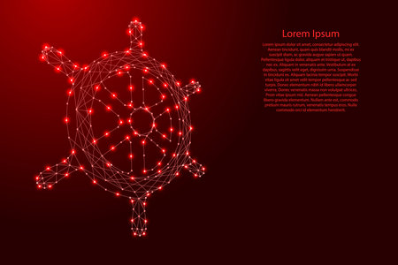 Ship's steering wheel from futuristic polygonal red lines and glowing stars for banner, poster, greeting card. vector illustration.のイラスト素材