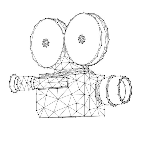 Movie camera, videocamera, TV, from abstract futuristic polygonal black lines and dots. Low poly concept. vector illustration.のイラスト素材