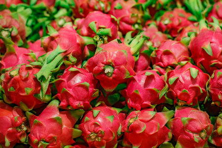 Dragon Fruit whole in bulk on market, selective focusの写真素材