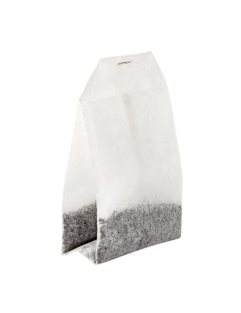 Bag of black tea, isolated on white backgroundの写真素材