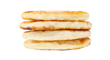 Pancakes are stacked, isolated on white background with clipping pathの写真素材