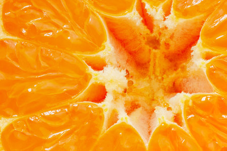 Tangerine cut orange, inner part close-up, full depth of fieldの写真素材