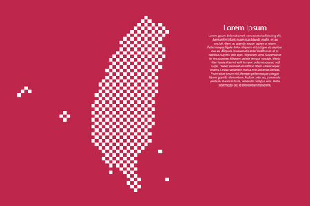 Taiwan map country from checkered white square grid pattern on red viva magenta backgroundのイラスト素材