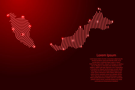 Malaysia map from futuristic concentric red circles and glowing stars for banner, poster, greeting cardのイラスト素材