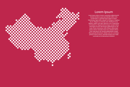 China map country from checkered white square grid pattern on red viva magenta backgroundのイラスト素材