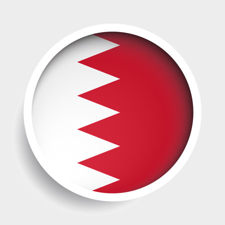 Flag of Bahrain, round icon with shadow, national symbolのイラスト素材