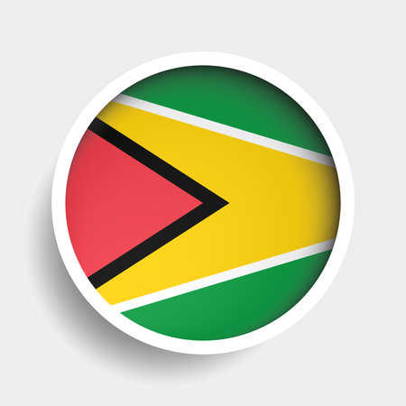 Flag of Guyana, round icon with shadow, national symbolのイラスト素材