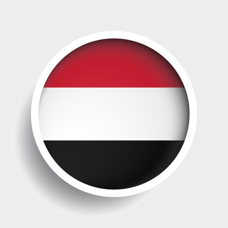 Flag of Yemen, round icon with shadow, national symbolのイラスト素材