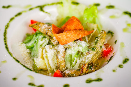 salad with chicken, close-up, selective focusの写真素材