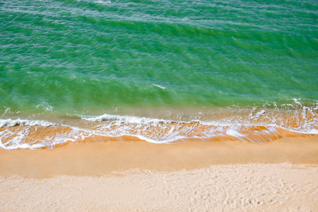 sea surf on sandy coast, top view