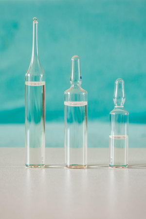 glass ampoules with liquid medical medicineの写真素材