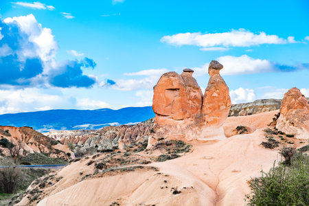 Fairy chimney rocks shaped like animals in Turkeyの写真素材