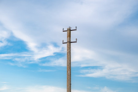 old concrete electric pole without wiresの写真素材