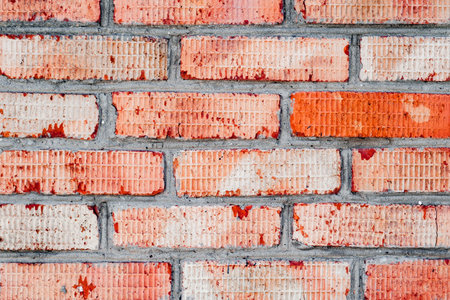 background of the old red brick wall close-upの写真素材