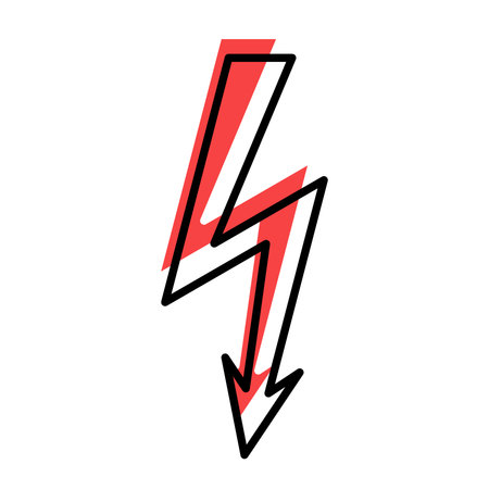 icon of lightning or electric discharge contour cartoon style with red shadowのイラスト素材