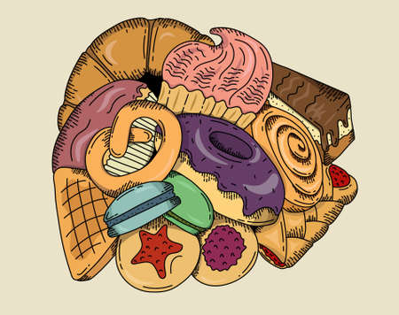 Bakery products banner isolated on backgroundのイラスト素材