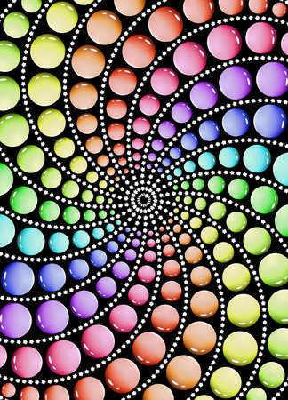 mandala of many colorful globes on a black background