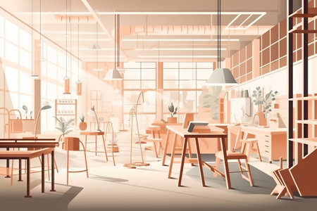 A Room With A Lot Of Tables And Chairs In It And A Lot Of Shelves Coffee Shop Animation Motion Graphicsの写真素材