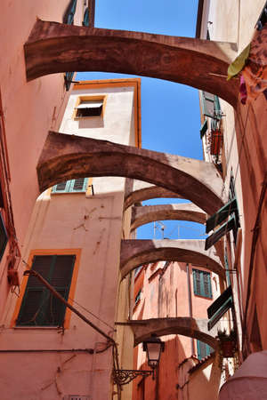 Alley of the old town of Sanremo in Italyの写真素材