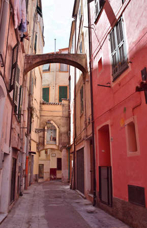 Alley of the old town of Sanremo in Italyの写真素材