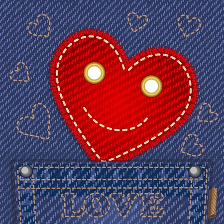 Cute smiling heart in jeans pocketのイラスト素材