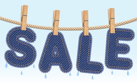 Jeans SALE drying on a clotheslineのイラスト素材