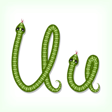Font made from green snake. Letter Uのイラスト素材