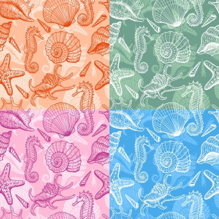 Set of sea hand drawn seamless patternのイラスト素材