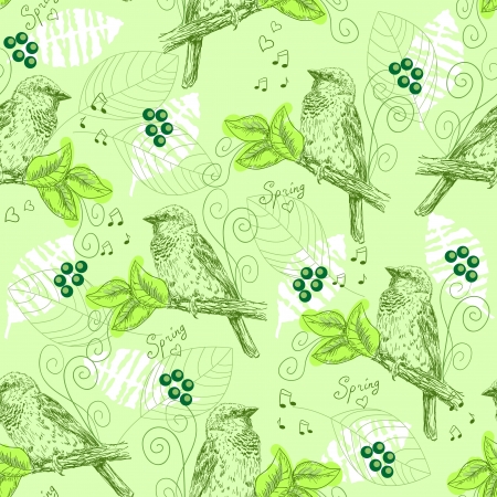 Vintage seamless pattern with sparrowsのイラスト素材