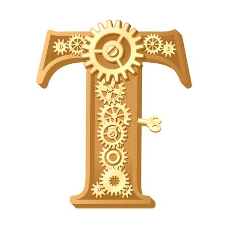 Mechanical alphabet made from gears. Letter tの写真素材