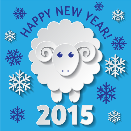 New Year greeting card with a cute Sheep, symbol of new year 2015のイラスト素材