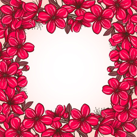 Plum blossom. Decorative floral frame pattern illustrationのイラスト素材