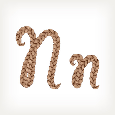 Braids font. Alphabet made from hairstyle plaits. Letter Nのイラスト素材