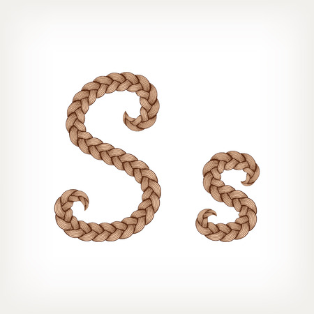Braids font. Alphabet made from hairstyle plaits. Letter Sのイラスト素材