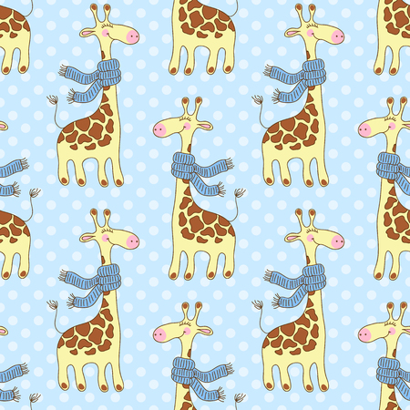 Seamless pattern with cute giraffes with scarvesのイラスト素材