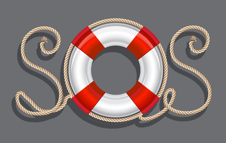 Life belt with rope sos inscription. illustrationのイラスト素材
