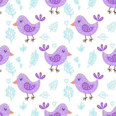 Vector seamless pattern with funny cute birdsのイラスト素材
