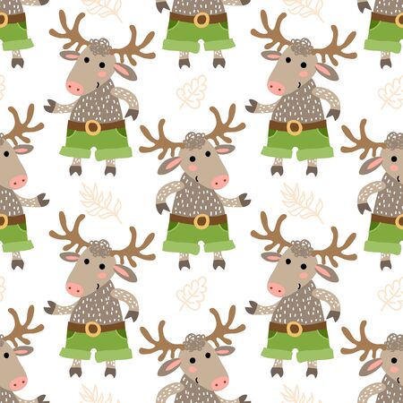 Winter vector seamless pattern with cute deerのイラスト素材