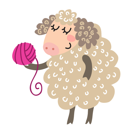 Cute cartoon sheepのイラスト素材