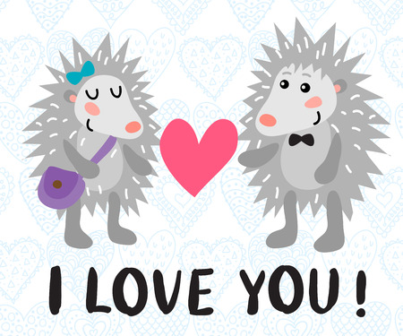 Valentine's day greeting card with cute hedgehogsのイラスト素材