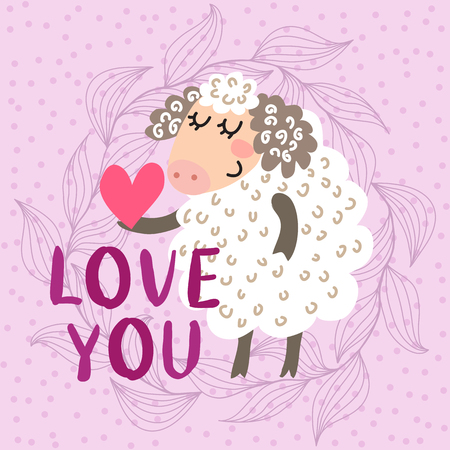 Valentines day greeting card with sheepのイラスト素材