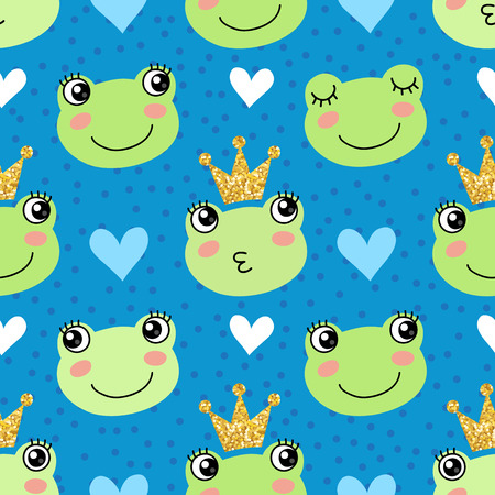 Seamless pattern with cute frogs and crownsのイラスト素材