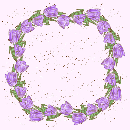 Decorative floral background with wreath of tulipsのイラスト素材