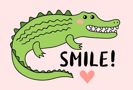 Cute crocodile with an inscription 'smile' vector illustration. Design illustration for children's print, poster or cardのイラスト素材