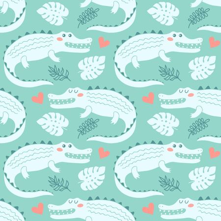 Seamless pattern with cute cartoon crocodiles vector illustrationのイラスト素材