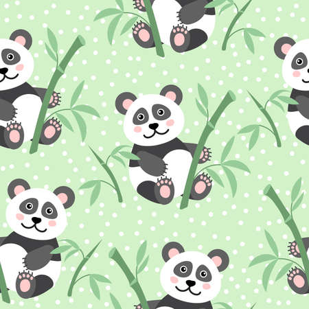 Seamless pattern with cute baby pandaのイラスト素材