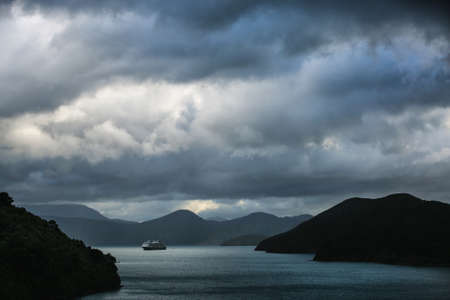 Cruise ship in Geiranger fjordの写真素材