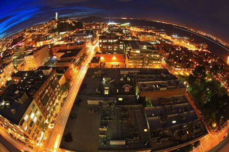 San Francisco Downtown at Night Fisheyeの写真素材