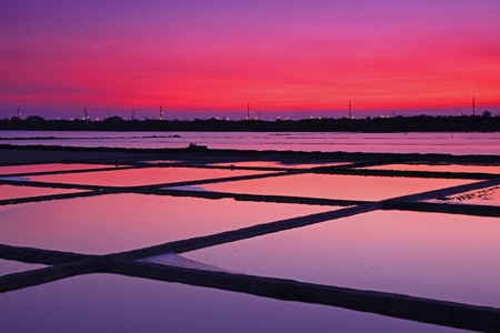 Beautiful Night Scene of Salt Pan in Tainan, Taiwanの写真素材