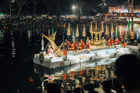 LAMPANG, THAILAND - On November 22, 2018: Show and Light colorful at Loy Krathong festival. Happen in all of Thailand.のeditorial素材